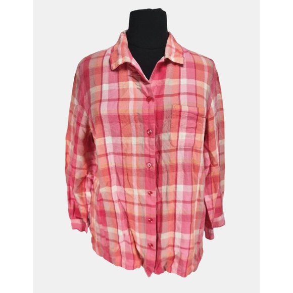 maggie barnes Women Button Up Shirt Long SLV Size 24W Linen Blend Flannel  77P - Picture 1 of 5